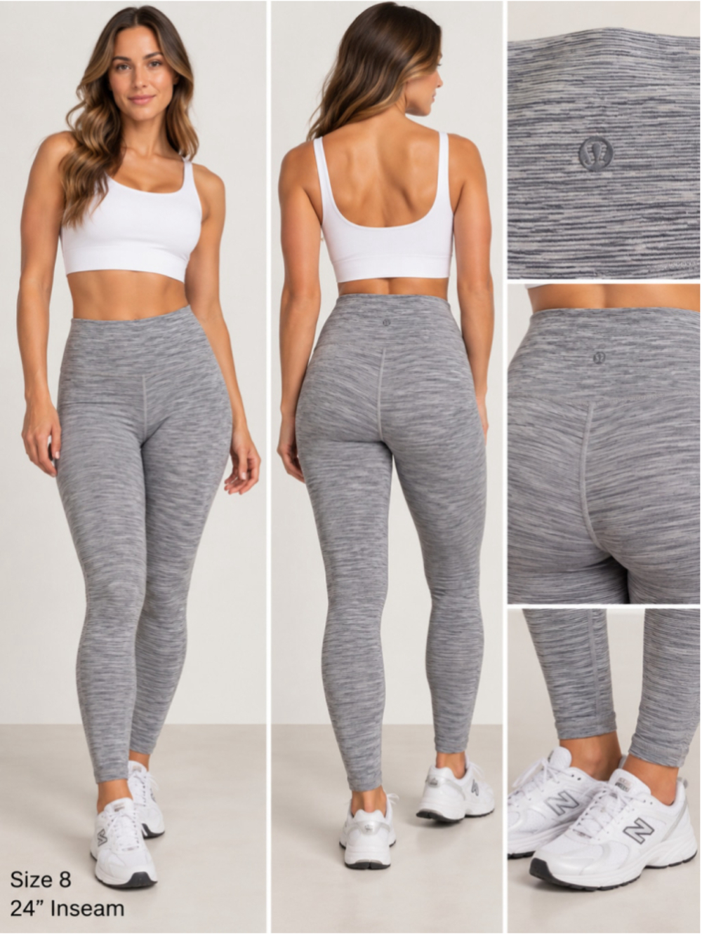 Lululemon Women’s Leggings Size 8 Gray Heather High Rise 24” Inseam Yoga Pants